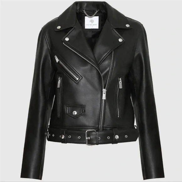 Anine Bing Benjamin Moto Biker Leather Jacket Size Small Sleek Black